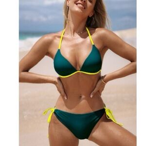 Cupshe Teal and Neon Yellow Bikini